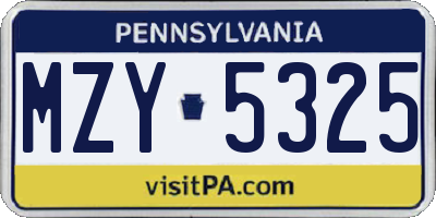 PA license plate MZY5325