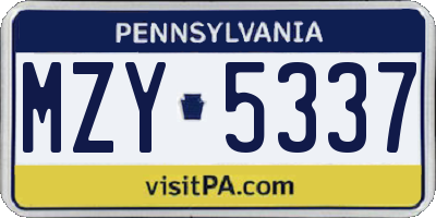 PA license plate MZY5337