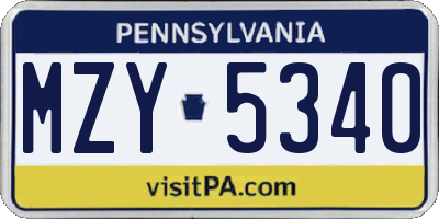 PA license plate MZY5340