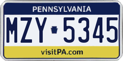 PA license plate MZY5345