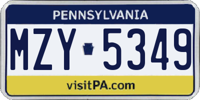 PA license plate MZY5349
