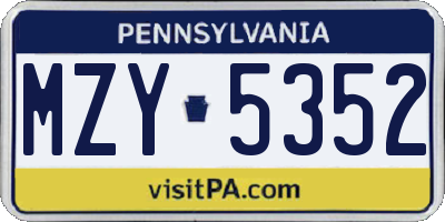 PA license plate MZY5352