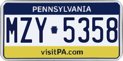 PA license plate MZY5358