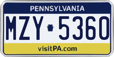 PA license plate MZY5360