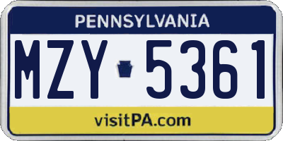 PA license plate MZY5361