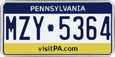 PA license plate MZY5364