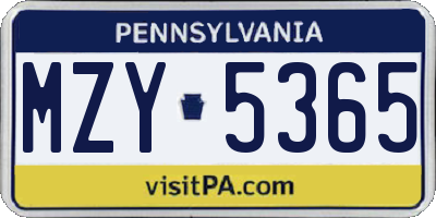 PA license plate MZY5365