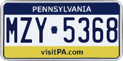 PA license plate MZY5368