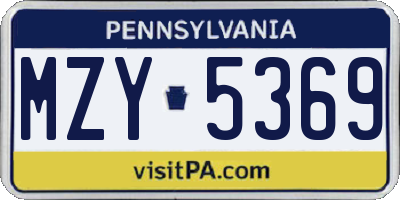 PA license plate MZY5369