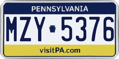 PA license plate MZY5376