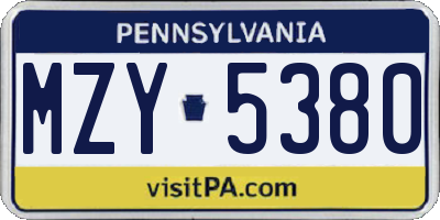 PA license plate MZY5380