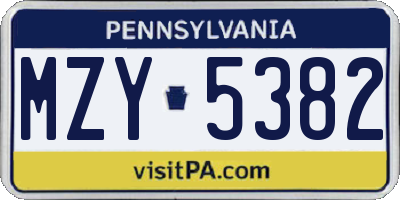 PA license plate MZY5382