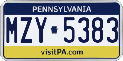 PA license plate MZY5383