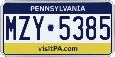 PA license plate MZY5385