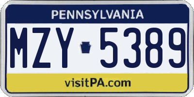 PA license plate MZY5389