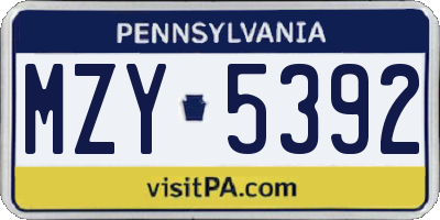 PA license plate MZY5392