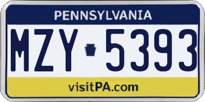 PA license plate MZY5393