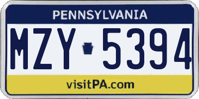 PA license plate MZY5394