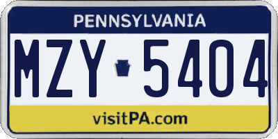 PA license plate MZY5404