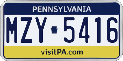 PA license plate MZY5416