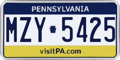 PA license plate MZY5425