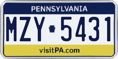 PA license plate MZY5431