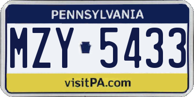 PA license plate MZY5433