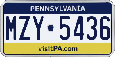 PA license plate MZY5436