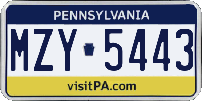PA license plate MZY5443