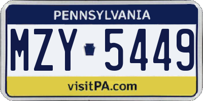 PA license plate MZY5449