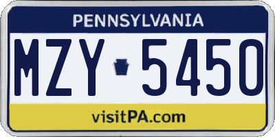 PA license plate MZY5450