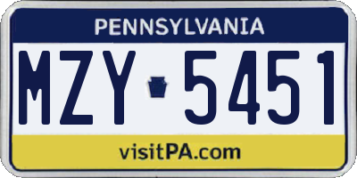 PA license plate MZY5451