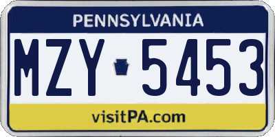 PA license plate MZY5453
