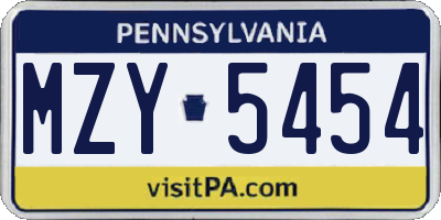 PA license plate MZY5454