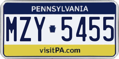 PA license plate MZY5455
