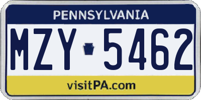 PA license plate MZY5462