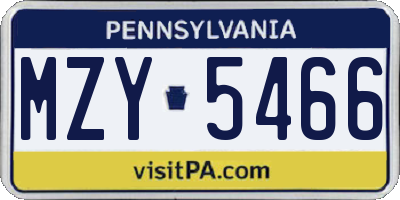PA license plate MZY5466