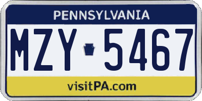 PA license plate MZY5467