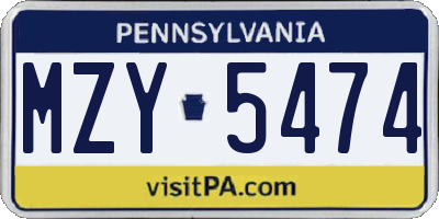 PA license plate MZY5474