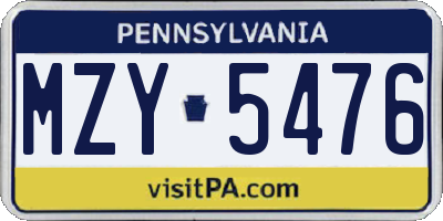 PA license plate MZY5476