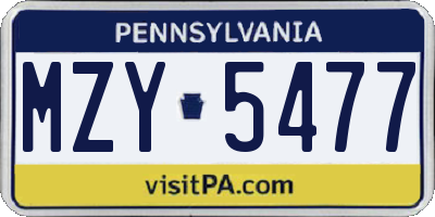 PA license plate MZY5477