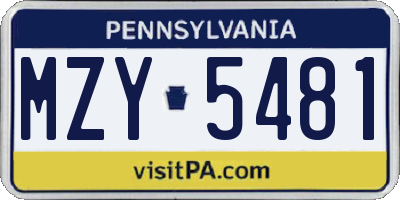 PA license plate MZY5481