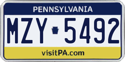 PA license plate MZY5492