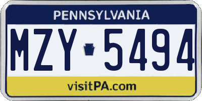 PA license plate MZY5494