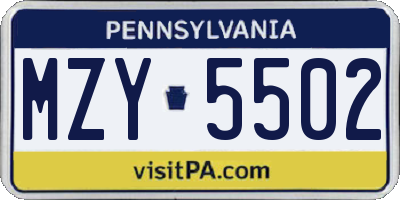 PA license plate MZY5502