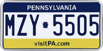 PA license plate MZY5505