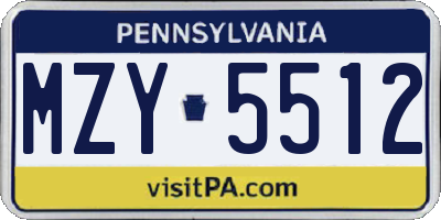 PA license plate MZY5512