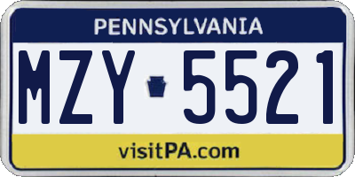 PA license plate MZY5521