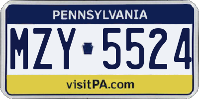 PA license plate MZY5524