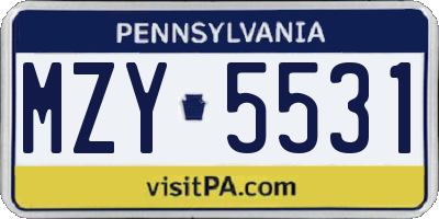 PA license plate MZY5531